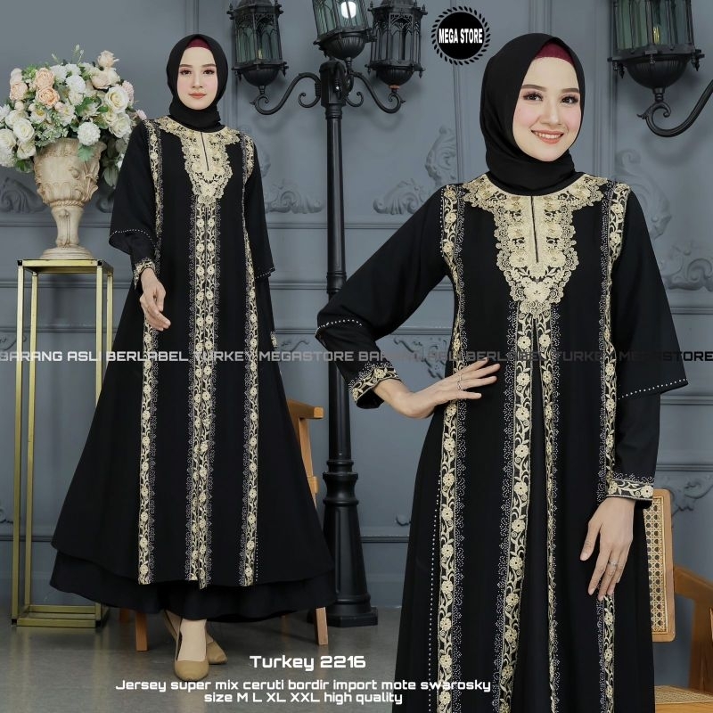 Baju Gamis Wanita Abaya Turkey Turki Hitam 2216 Dress Dres Jubah Hitam Ori Megastore