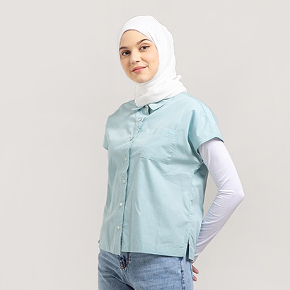 3Second Kemeja Polos Original LenganPendek 100% Cotton Katun Shirt Basic Wanita Hijau 030122