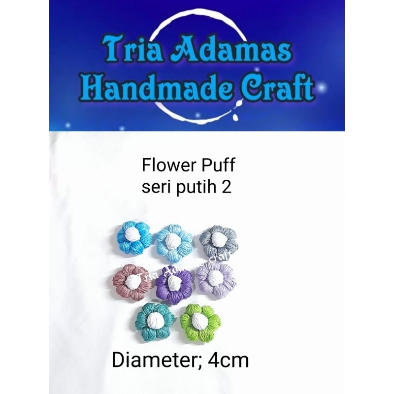 Rajutan bunga puff seri putih 2/rajutan flower puff /aplikasi bunga rajut