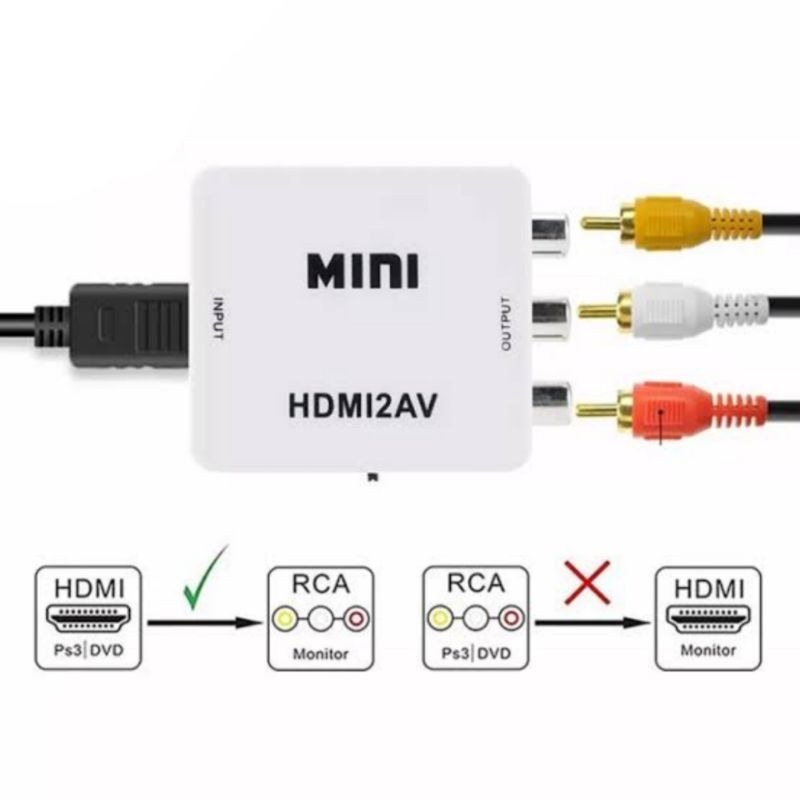 PAKET LAPTOP/PS3 KE TV TABUNG / CONVERTER HDMI TO AV RCA CONVERER ADAPTER + KABEL HDMI + KABEL RCA 3IN3 1.5 METER
