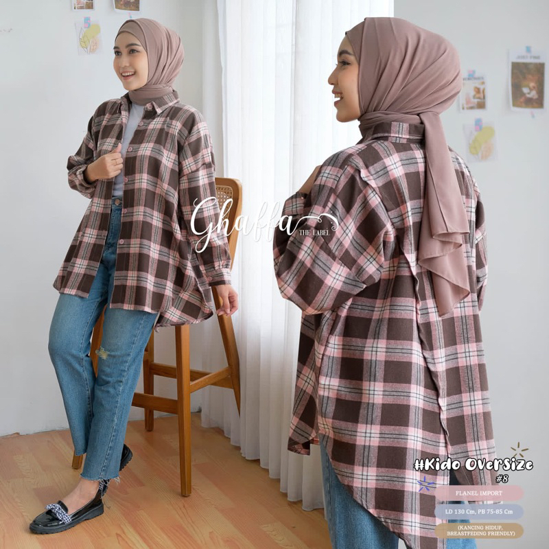 KIDO OVERSIZE GHAFFA / KIDO GHAFFA KIDO 12 BLOUSE KEMEJA LONGTUNIK FLANEL LD130 BIGSIZE JUMBO ATASAN