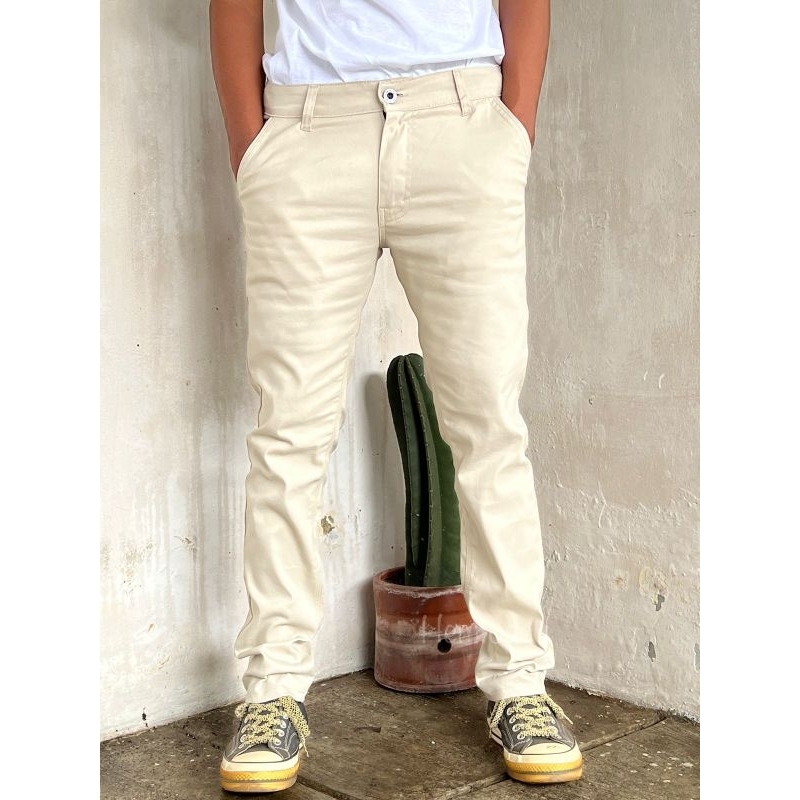 CELANA CHINOS PANJANG CREAM COTTON TWILL SCOTCH CHINO PREMIUM LONG CHINO CELANA CHINO KASUAL DAN FOR