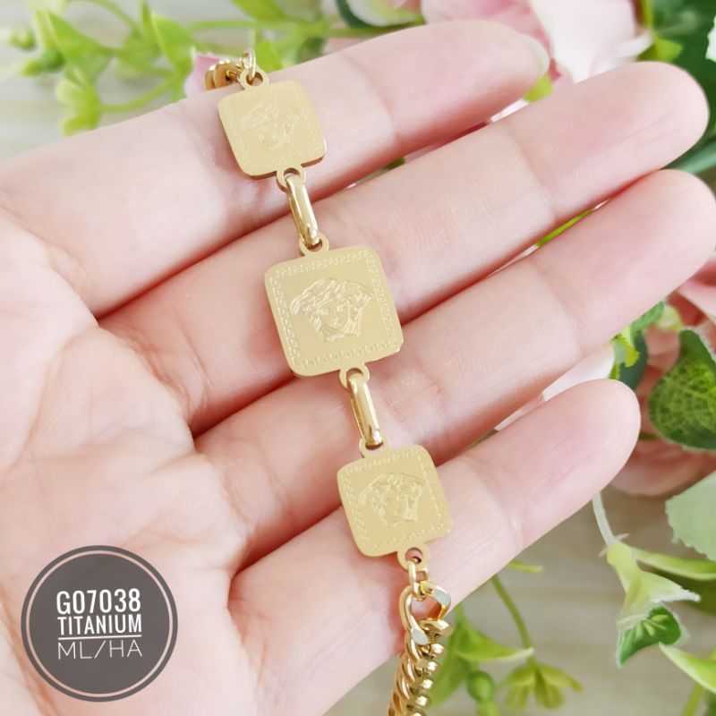 Gelang Titanium Rantai Plat Gold G07038