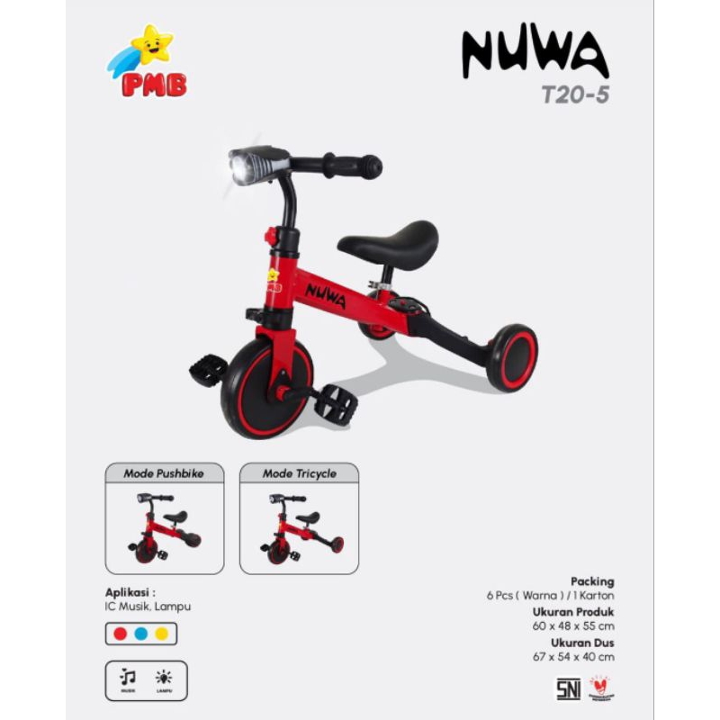 Sepeda roda tiga Tricycle PMB NUWA T20-5 Musik Lampu