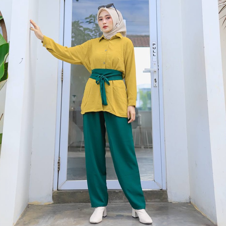 One Set Rena Baju Wanita setelan polos wanita dewasa ld 110 kombi polos crinkel setelan polos renata free belt renata kombi