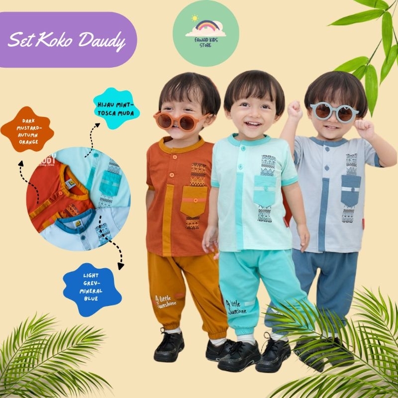 Set Koko Setelan Muslim Anak Bayi Batita usia 3 6 9 12 bulan 1 2  3 tahun Bahan Katun Halus Lembut C