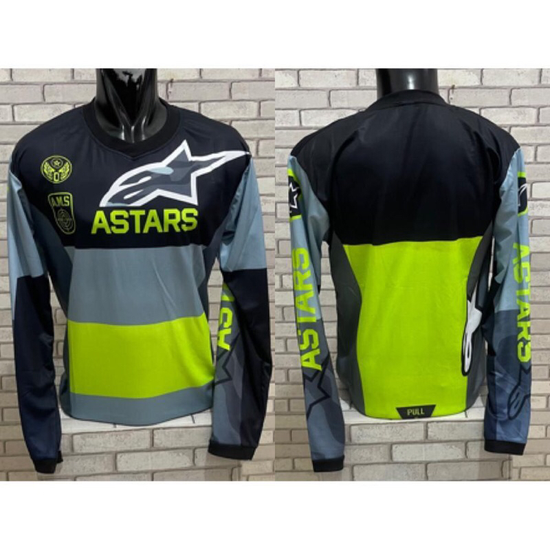Jersey kaos motor cross trail lengan panjang abu hijau stabilo hitam astairs