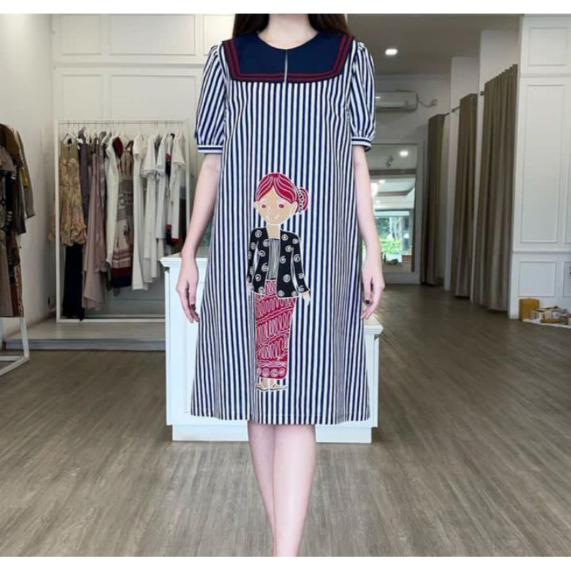 dres Batik wanita modern solo recommended motif lurik mbok konde warna navy