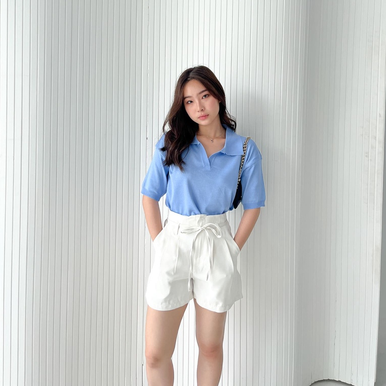 Keshi Loose Polo Top / Atasan Rajut Wanita Korea / Polo Top / Casual Blouse