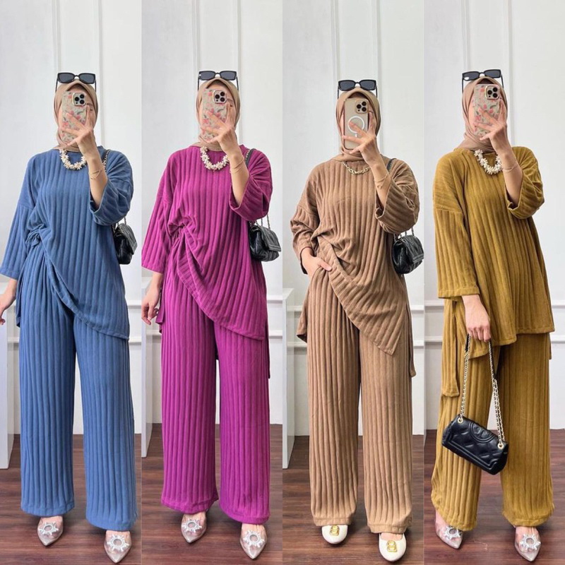 setcel wanita tunik setelan celana wanita oversize setelan wanita jumbo kaos knit