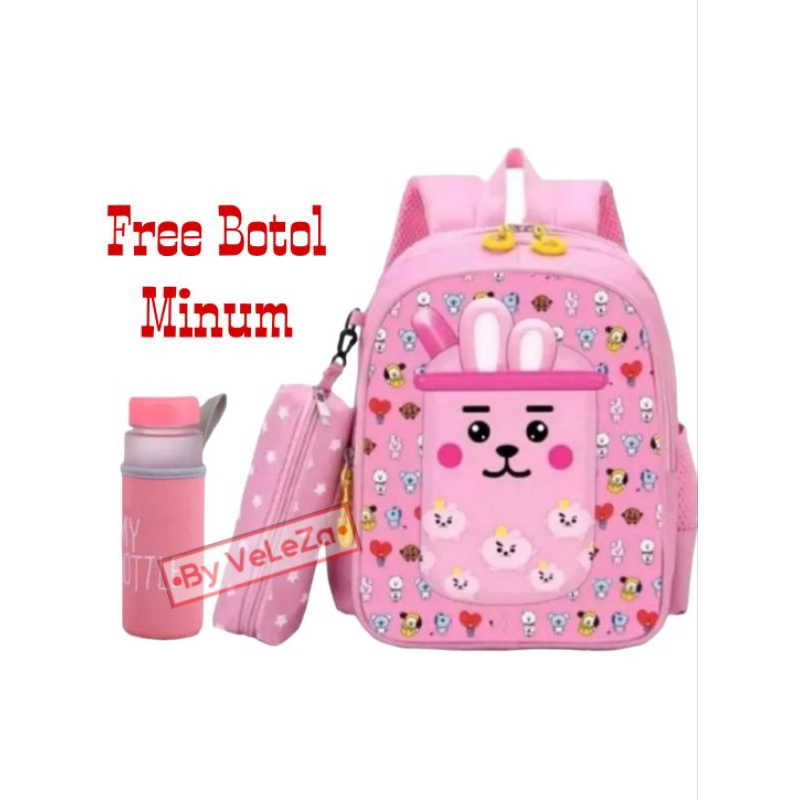 Tas ransel anak karakter Boba BTS 3in1 - tas + tempat pinsil + botol minum