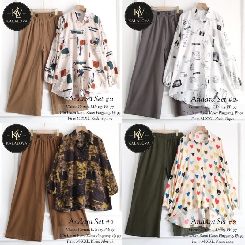 Andara Set 2 Baju Setcel Wanita Terbaru LD 125 Oneset Viscose Cotton By Kalalova
