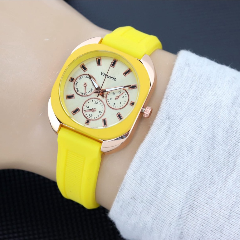 BISA COD ✅Jam Tangan Wanita Vittorio Chrono variasi strap Karet Anti Air