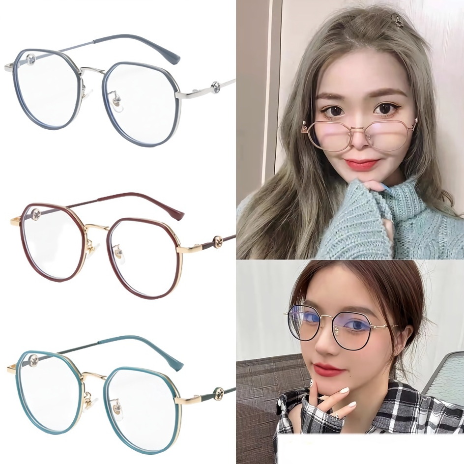APEN Kacamata Anti Radiasi 6637 Kaca Mata Poligonal Wanita Pria Frame Sunglasses Lensa Transparan Bl