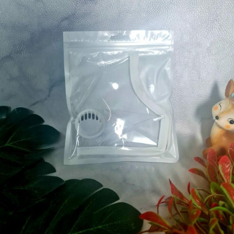 MASKER TRANSPARAN DEWASA UNISEX LIST HITAM PUTIH EARLOOP MIKA TRANSPARAN DENGAN RESPIRATOR VALVE