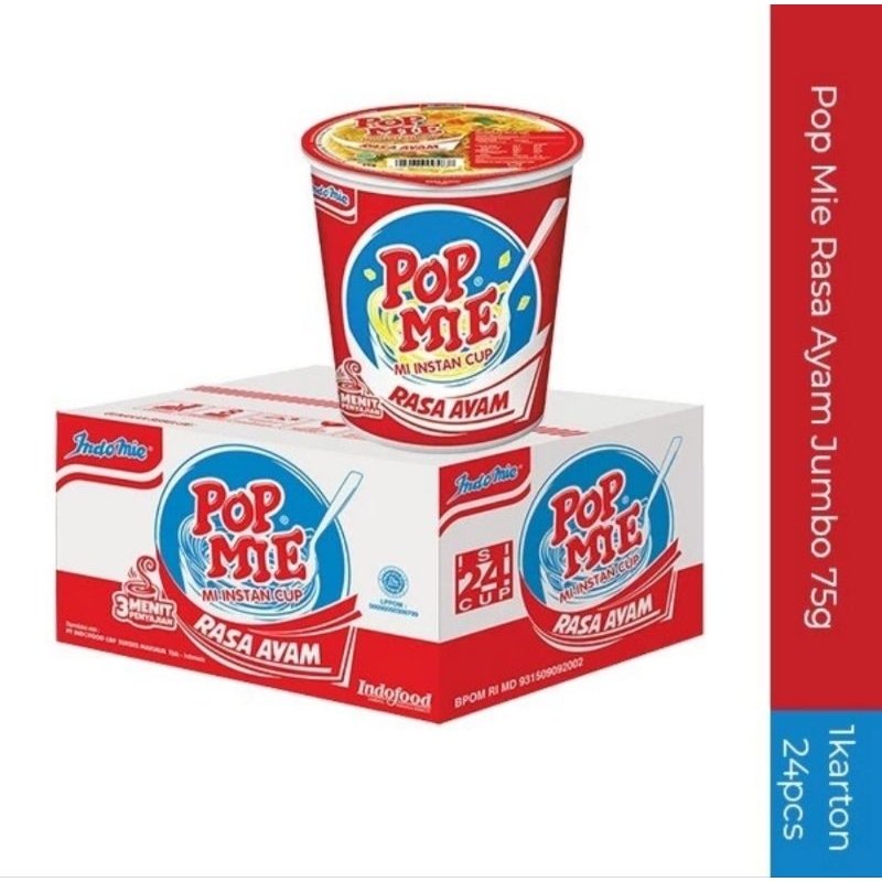 

Pop Mie kuah rasa ayam JUMBO 75 gram, 1 dus karton, 24 pcs ter murah