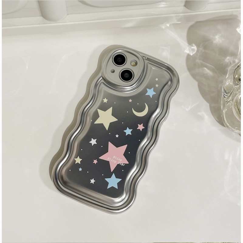 Silver Pink Star Softcase Casing Case HP Lucu iphone XS XS Max XR 11 Pro Max 12 Pro Max 13 Pro Max 14 Pro Max