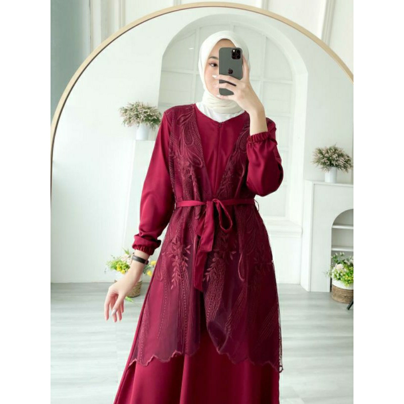 LAVINA MAXI DRESS gamis silk pesta brukat -+(ld100 pjg 135)