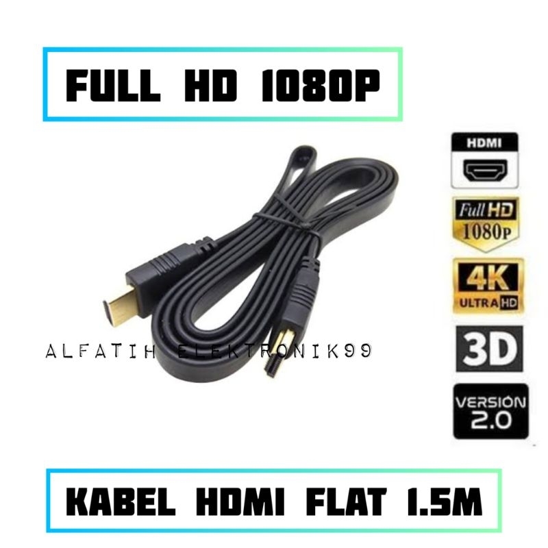 KABEL HDMI FLAT MALE TO MALE 1.5 METER VERSI 1.4 1080P
