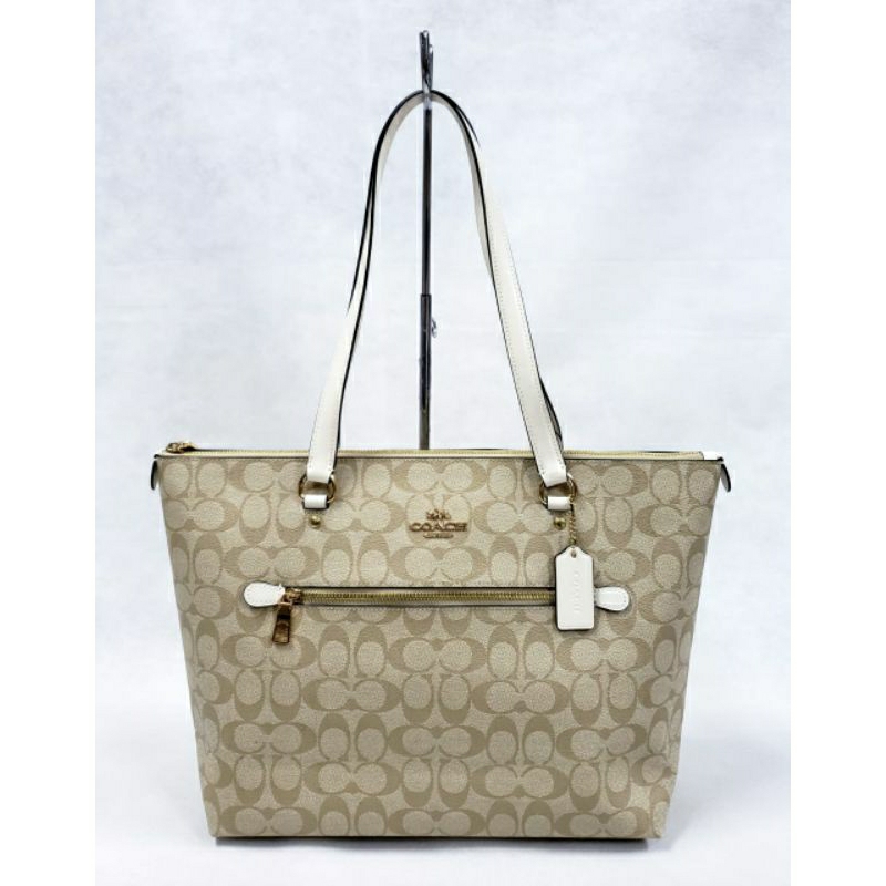 Coach F79609 Gallery Tote In Signature Canvas Light Khaki/Chalk