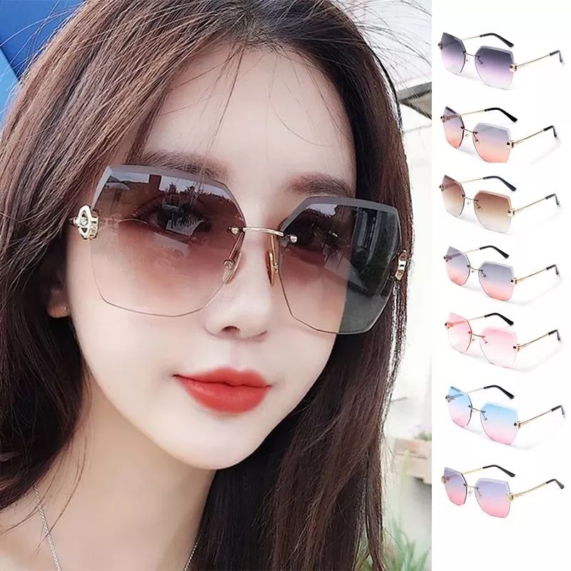 Kacamata Wanita Import Korean Fashion Vintage Oversized Kacamata Tidak Berbingkai Woman Sunglasses Hitam