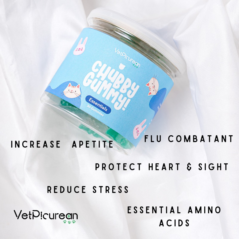 VETPICUREAN Chubby Gummy Essentials Vitamin Kucing dan Anjing ( Steril Anti Stress Penambah Nafsu Makan )