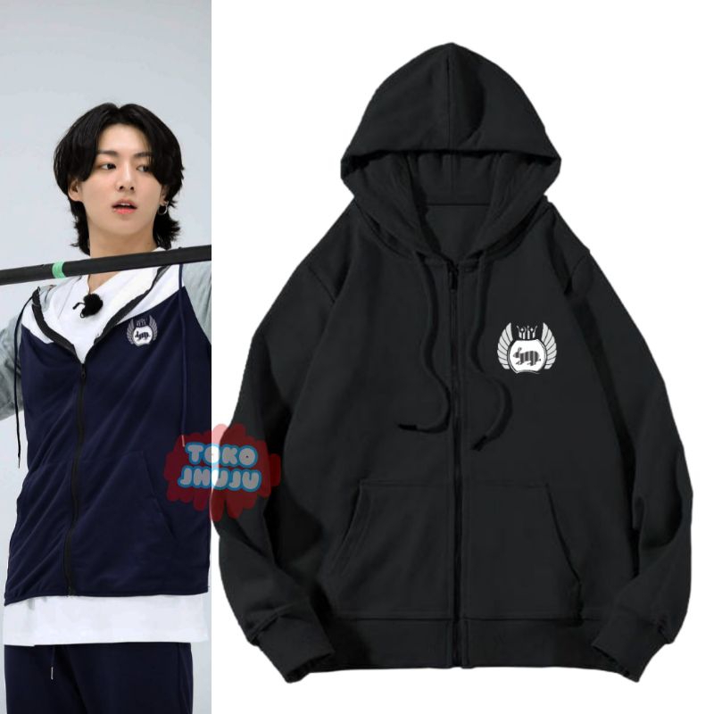 Hoodie Zipper Jungkook Run Bts 2023 Logo Kecil