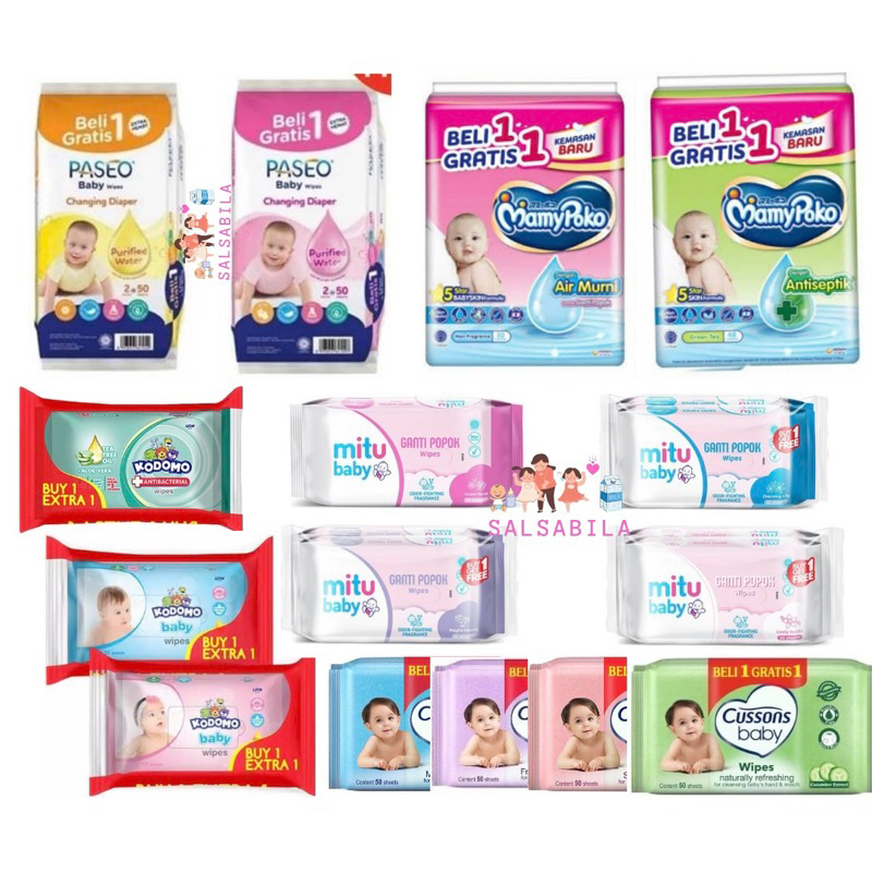 MITU / Cusson / Kodomo / PASEO BABY WIPES GANTI POPOK / TISU BASAH BUY 1 GET 1 ( beli 1 gratis 1 ) ( beli 1 dapat 1 )