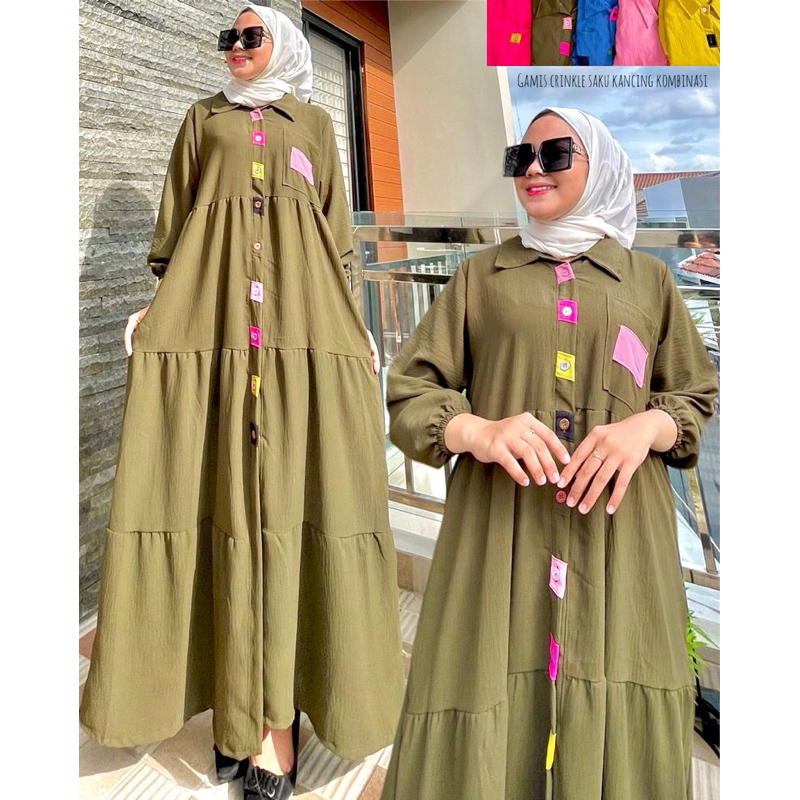 GAMIS CRINKLE LEBARAN NAMARA MAXI PELANGI ALLSIZE ABG EID IDUL FITRI MURAH KANCING BUSUI MODELLANO PGMTA