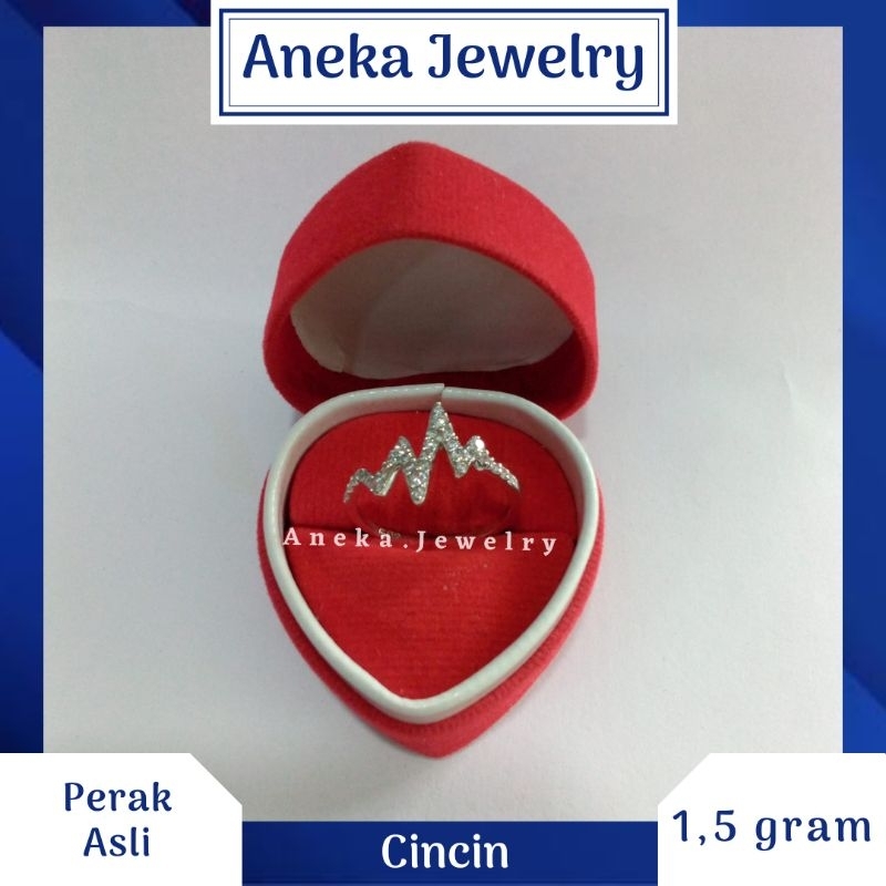 Cincin Heartbeat Cor Mata Full, Sepuh Emas Putih, Perak 925