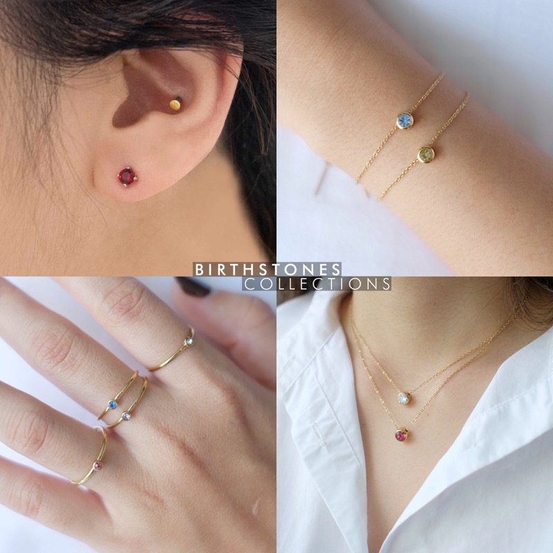 Ark.co - BIRTHSTONES Earrings Necklace Bracelet Ring anting kalung cincin gelang gemstones bulan lahir fashion stainless steel anti karat