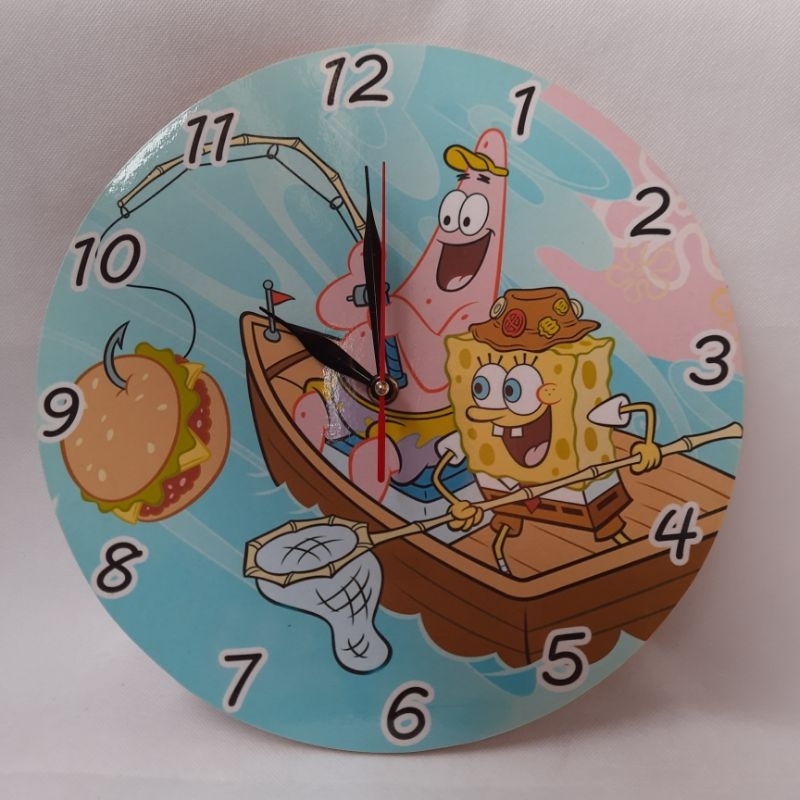 Jam dinding kayu karakter anak kartun animasi SpongeBob