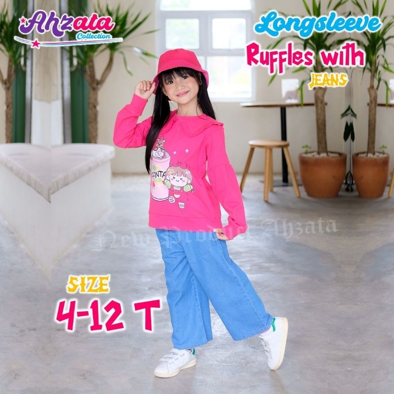 Ready ‼️ Set Long Sleeve Jeans Kulot by #Ahzata / Set Anak Perempuan Terbaru