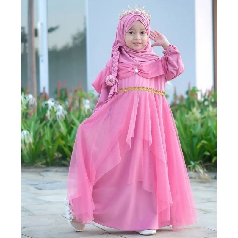 GAMIS PRINCESS SET HIJAB JILBAB QUEEN DRESS INCESS ANAK USIA 0- 9 TAHUN BY Rumah Ara