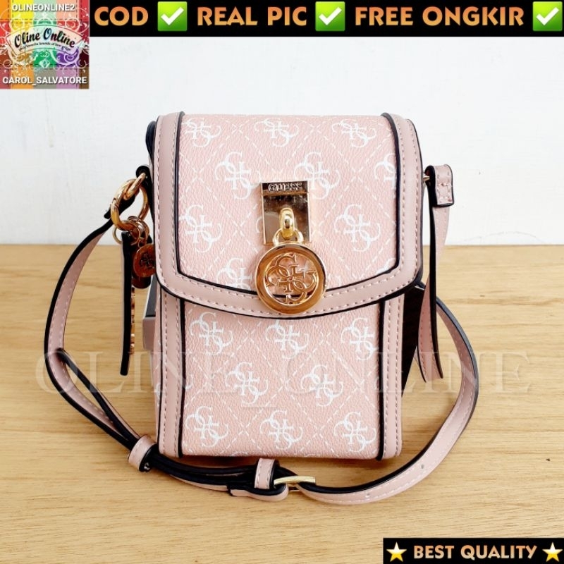 (WODB) tas jensen hp phone holder free box selempang ada tali panjang beige pink, white,brown logo batik ciayumajalengka cirebon indramayu majalangka readystock instan sindanglaut brebes ciledug gs tanjung gb tegal