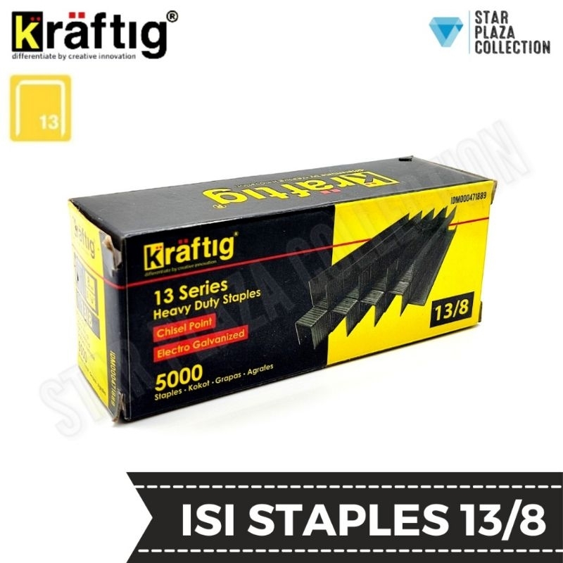 

Isi Staples Manual / Staples Tembak Guntacker Merek KRAFTIG Uk. 13/8mm (8mm) Original - untuk Pengerjaan Jok Motor, Jok Mobil, Sofa, Funiture, Kayu