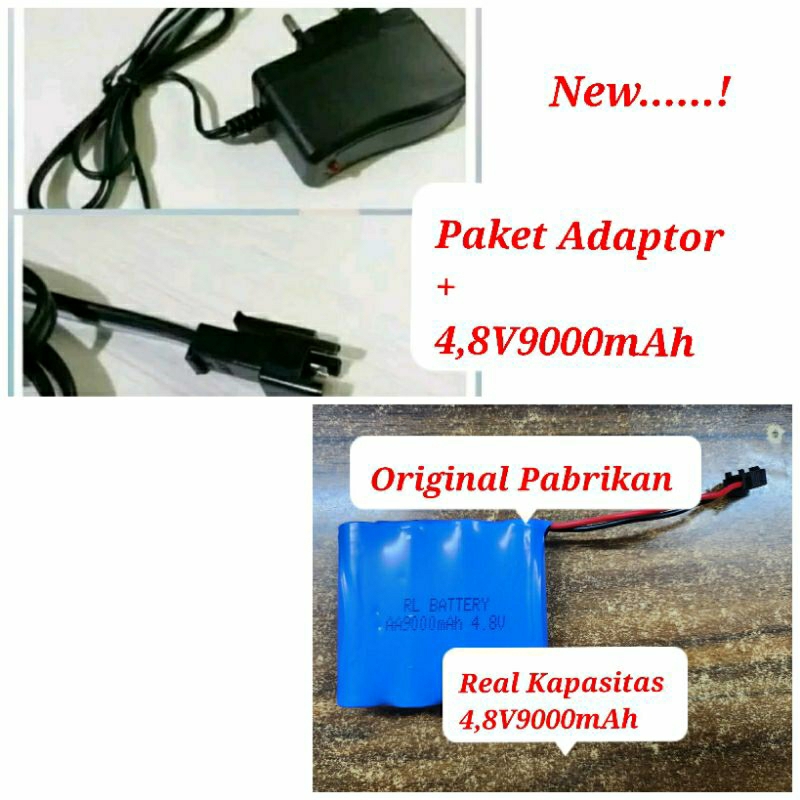 ADAPTOR CHARGER BATERAI RC SOCKET HITAM DAN BATERE BATRE CADANGAN MOBIL REMOT 4,8VmAh