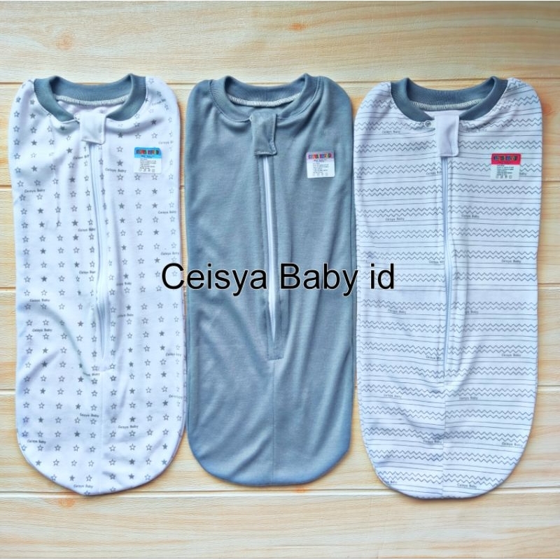 3 pcs bedong bayi instan resleting motif abu abu