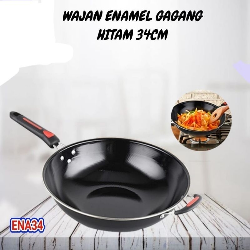 WAJAN ENAMEL / WAJAN PENGGORENGAN HITAM ANTI LENGKET 34CM