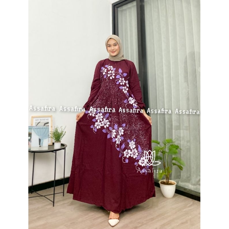 Gamis twill rayon premium lukis bunga bunga terbaru terlaris dan kekinian kain adem dan tebal best seller