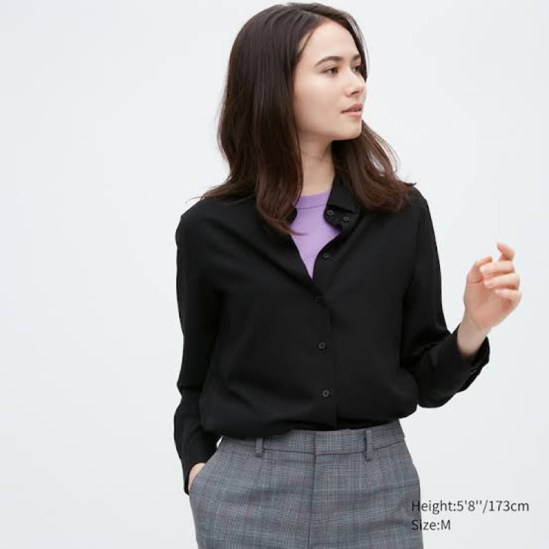 kemeja katun rayon uniqlo black