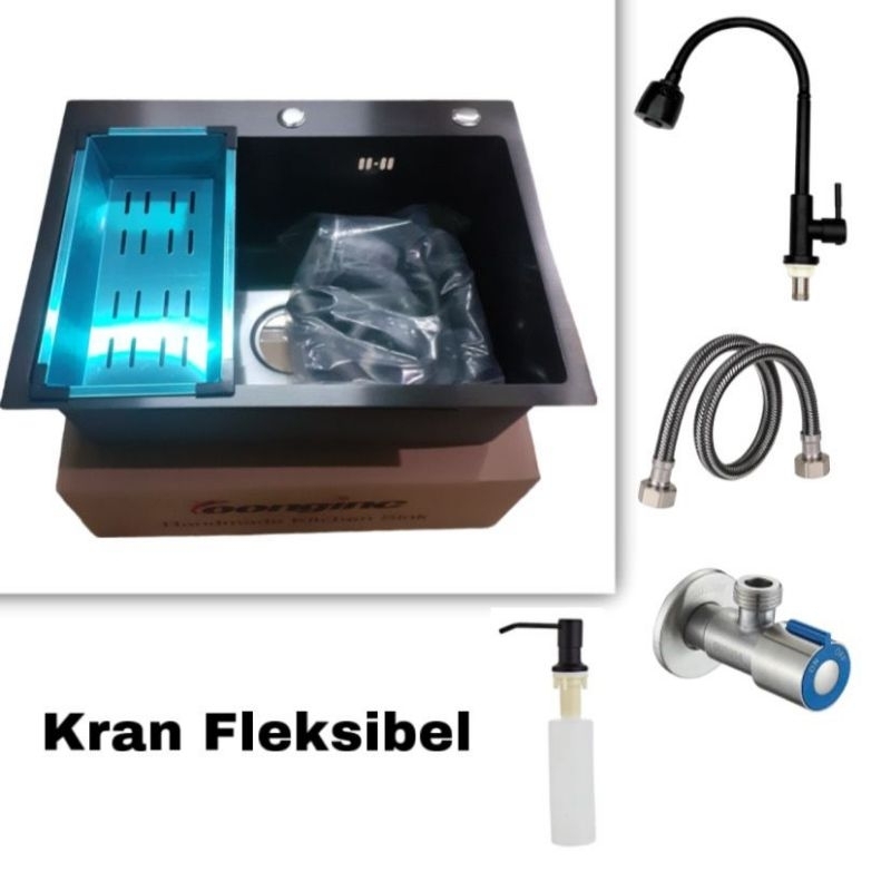 Paket Lengkap Kitchen sink 6045 BLACK Bak cuci piring Hitam stainless SUS 304