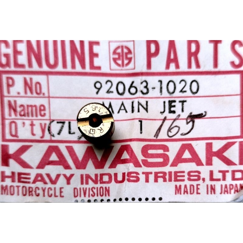 Main jet 165 Kawasaki kx125 kx250 kdx250 kdx400 92063-1020