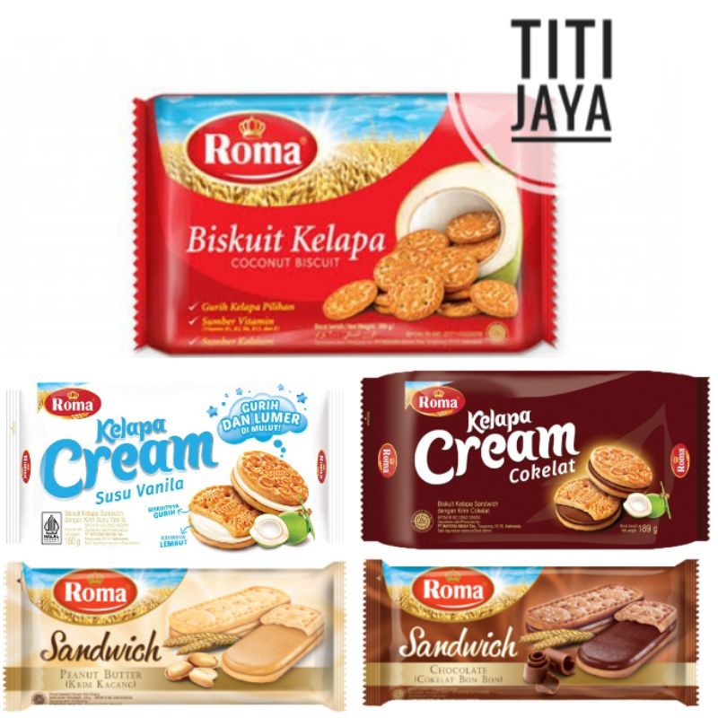 

BISKUIT ROMA KELAPA 300GR CREAM VANILLA COKLAT SANDWICH KACANG JAJAN SNACK MAKANAN RINGAN