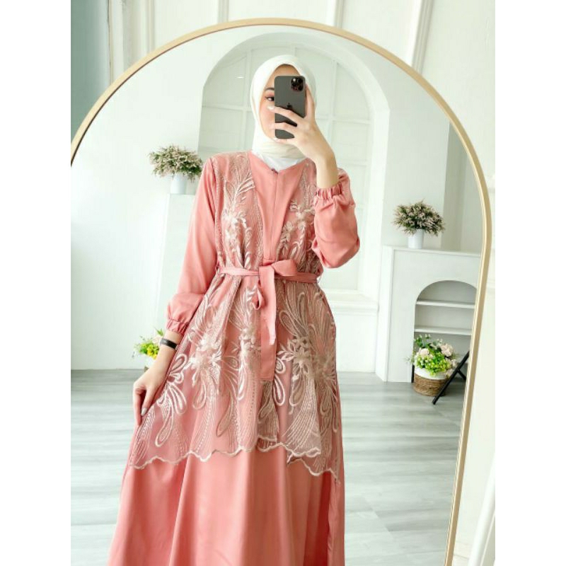 LAVINA MAXI DRESS gamis silk pesta brukat -+(ld100 pjg 135)