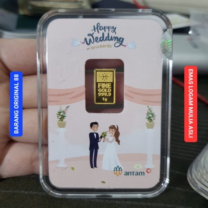 KADO PERNIKAHAN EMAS ANTAM 1 GRAM HARTADINATA HADIAH NIKAH UCAPAN HAPPY WEDDING 999 BullionProtect L