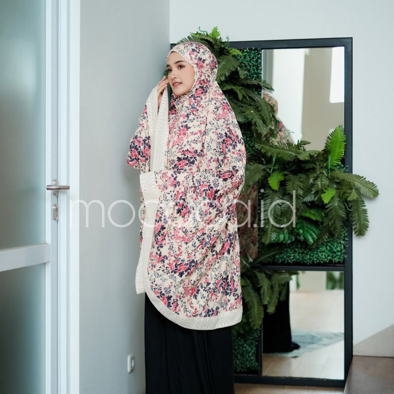 mukena dewasa 2 in 1 jumbo travelling kayana mocaca ponco motif shabby shaby soft free tas pouch sleting