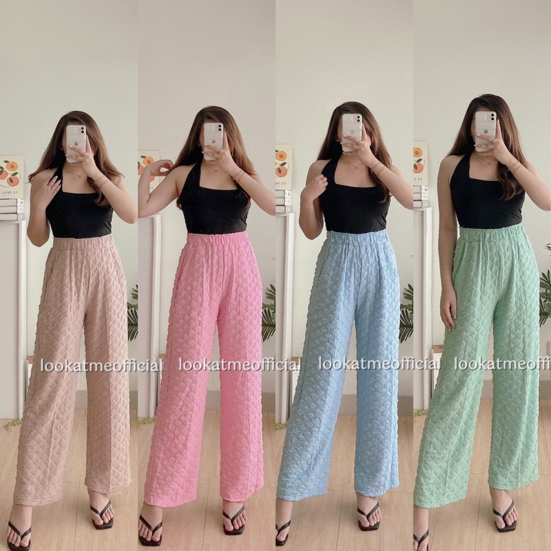 lookatmeofficial - Violette Bubble Knit Pants - Bubble Knit Highwaist Cullote - Celana Kulot Warna Pastel Premium