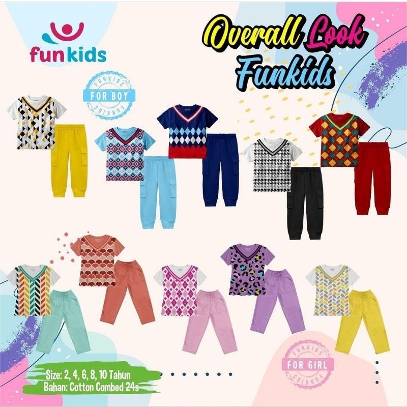 Setelan funkids overall look / satu set baju dan celana anak usia 2-10tahun