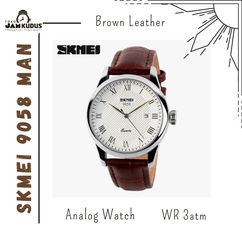 Jam tangan analog pria SKMEI 9058 original murah Kulit